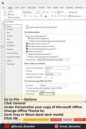 How to Enable Dark Mode in Microsoft Excel step by step! 🌙 #excel #shorts #exceltips #exceltricks