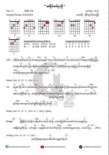 အရိပ်တစ်ခုလို - အိုင်းရင်းဇင်မာမြင့် | Lyrics and Chords #guitar #chords #lyrics #shorts #shortvideo