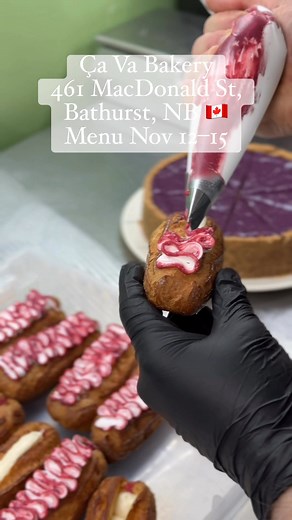 Raspberry Vanilla Eclairs ❤️ 461 MacDonald St, Bathurst, NB 🇨🇦 Menu Nov 12–15 Ça Va Bakery #çavabakery #bathurstnb #localbakery | Ça Va Bakery