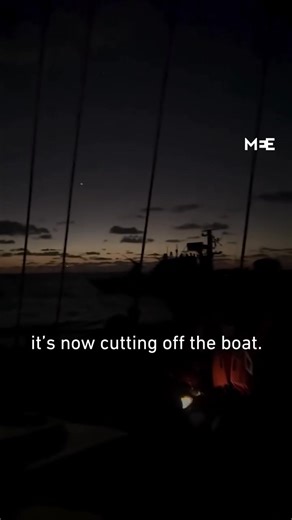 Some hours ago, an Israeli military vessel was trying to intimidate the Flotilla. The vessel has gone now, but this incident is most likely just the beginning. The Global Sumud Flotilla to Gaza is in international waters. They are not doing anything wrong. | Jenny Lloyd