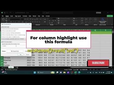 How to highlight selected row, column and selected cell in excel