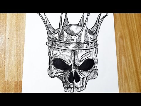 How to draw a skull with crown || Skull tattoo || Skull drawing tutorial
