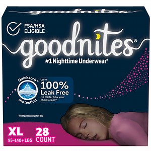 Goodnites Girls' Nighttime Bedwetting Underwear, Size Extra Large (95-140  lbs), 28 Ct - Walmart.ca