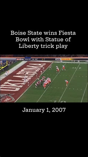 OTD in Sports Highlights on Instagram: "On this day in sports history (January 1, 2007), Boise State used a “Statue of Liberty” trick play to win the 2007 Fiesta Bowl. Boise State beat Oklahoma by a score of 43-42. #nfl #highlights #boisestate #oklahoma #statueofliberty All video content is owned by the NFL. If you like this video, please give me a follow."