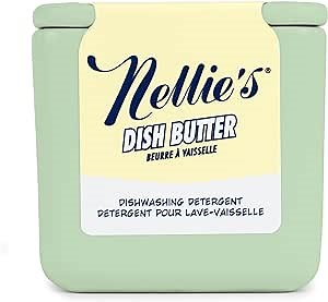 Nellie's Dish Butter - Zero-Waste Alternative to Liquid Dish Soap with Reusable Ceramic Container (Green) - Light Lemongrass Scent - Plastic-Free Dishwashing - (Made in Canada)