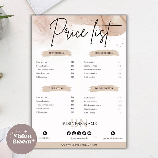 Editable Price List Template | Printable Price List for Business | Price List Design | Service Pricing Sheet Template | Aesthetic Business - Etsy