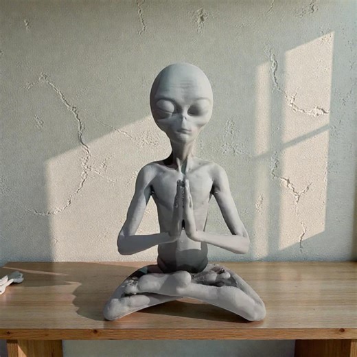 Meditating Alien Sculpture | Resin Desktop Ornament | Sci-Fi Meditation Art