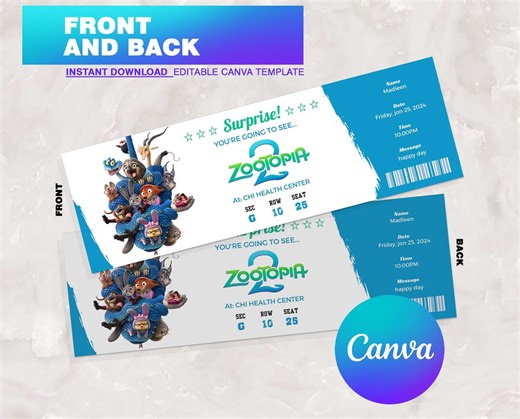 Editable Zootopia 2 Movie Ticket Invitation, Printable Birthday Invite, Cinema Birthday Movie Ticket, Zootopia 2 Printable Invitation - Etsy