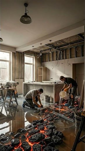 THIS LAVA FLOOR IS INSANE 🤯 Transparent Epoxy Over Real Lava Rock! #shorts