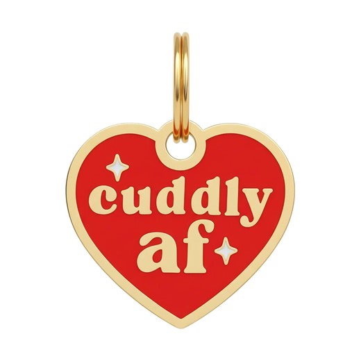 Gold Dog ID Tag Engraved - "cuddly Af" - Red Heart Enamel Pet Tag - 2 Sizes - Etsy