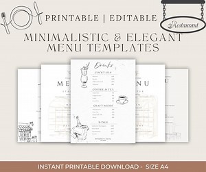 Minimalist Restaurant Menu Template: Editable Canva Design (printable) - Etsy