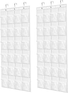 Over The Door Shoe Organizer - 2 Pack Shoe Rack for Door with 24 Pockets and Hooks, Shoe Holder Back of Door Organizers for Shoes, Hanging Shoe Organizer for Space Saving, White