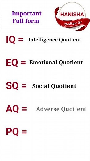 IQ / EQ / SQ / AQ / PQ ? #english #hanisha #shafiquesir #viral #shorts