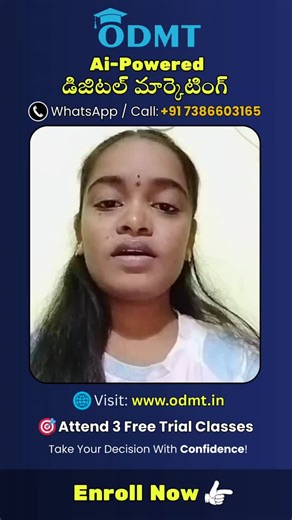 ODMT - AI Powered Digital Marketing Course in Telugu on Instagram: "Real Students. Real Results. 💥 ODMT Students are Crushing it with Digital Marketing Skills! 📈 Job-ready, Freelance-ready, Business-ready! 🚀 New Batch Starts Soon – Limited Seats! 📲 Call 7386603165 to book your spot NOW! 🎁 Learn Website Design, SEO, Google Ads, Instagram Marketing & More 💼 100% Job Assistance | Internship | Certifications 👇 Hear from our successful students in the video below 👇 #DigitalMarketingSuccess #O