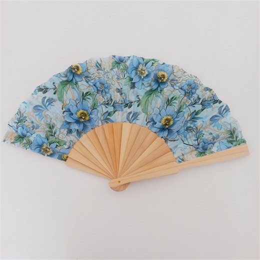 Blue Floral Hand Fan, Spanish Style Wedding Accessory - Etsy