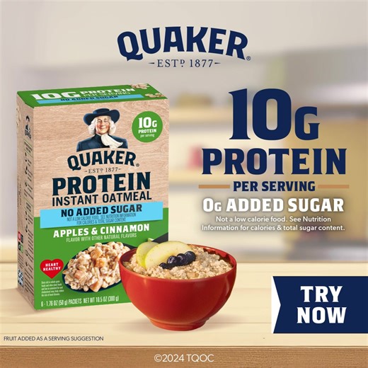 With 10g of protein per serving, Quaker Protein Instant Oatmeal with No Added Sugar is a tasty way to help start your day. | Quaker