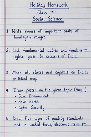 Class 7th | Holiday Homework | Social Science
