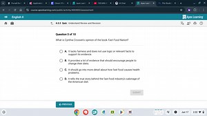 What is Cynthia Crossen's opinion of the book Fast Food Nation?... | Filo