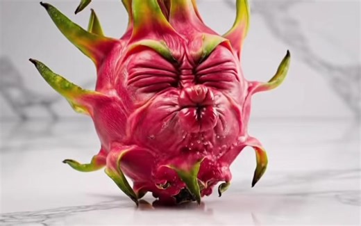 Dragon fruit eating lemon. #fypage #asmr #ai #fruit #cute