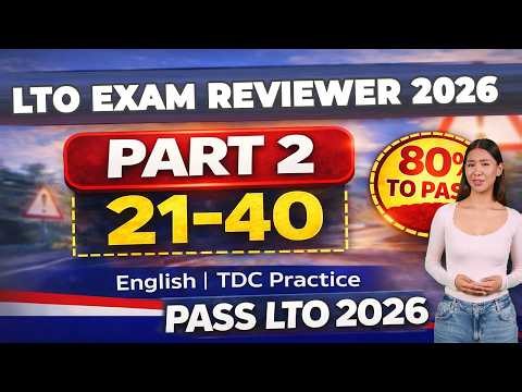 LTO Exam Reviewer 2026 (English) – Part 2: Questions 21–40 | TDC Written Exam Practice