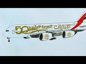 Drawing an Airbus A380 step by step, Emirates (airline), Pencil drawing.