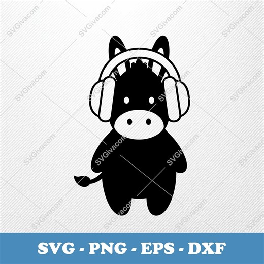 Donkey Wearing Headphones SVG | Cartoon Animal Vector Clipart | EPS PNG Dxf Cut File for Cricut Silhouette - Etsy