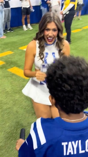 2M views · 72K reactions | Colts cheerleader Morgan McLain noticed a young fan was deaf, so she began signing with him in ASL so they could communicate together. ( via uniquelikem3/IG) | Front Office Sports | Facebook