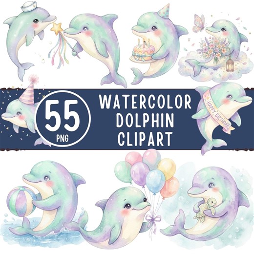 Watercolor Dolphin Clipart Bundle – 55 Pastel Dolphin PNG for Crafts (digital Download) - Etsy