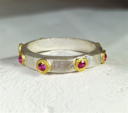 Ruby Silver Gold Eternity Band - Etsy