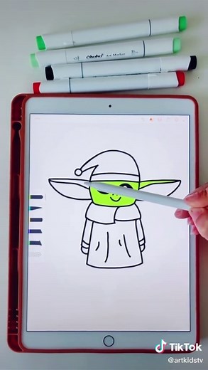 Festive Baby Yoda Drawing Tutorial