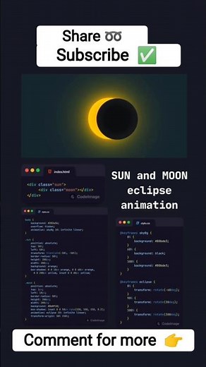 Sun and Moon Eclipse Animation #css #js #javascript #html #animation #webdevelopment #webdesign #dsa