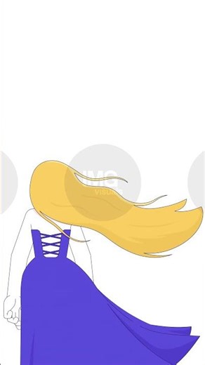 Windswept hair blonde woman in flowing dress back view 2D character vertical animation