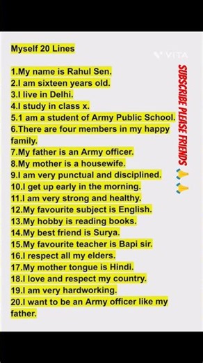 20 lines on myself | how to give self introduction in school and college|#english #shorts #myself