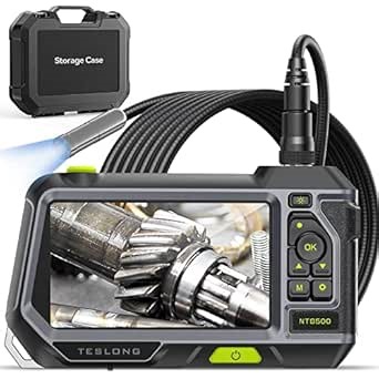 Autofocus Endoscope with 5" Monitor, Teslong NTS500 Auto Focus Industrial Borescope Inspection Camera-Always Best Depth of Field-with 9.8FT Gooseneck Probe, 5-Inch IPS LCD Screen, LED Lights & Case