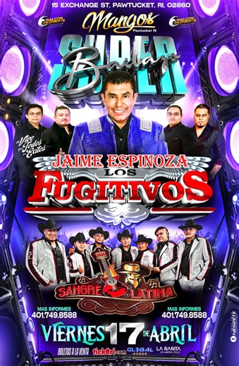 LOS FUGITIVOS y Grupo Sangre latina en MANGOS in Pawtucket - Tickets 2026-04-17 | Mangos Restaurant & Catering