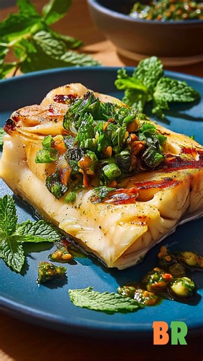 Grilled Cod with Pistachio-Herb Salsa 🐟🌿 Fresh, zippy, and totally weeknight-friendly, this grilled cod is light, bright, and bursting with Mediterranean vibes. No marinades, no stress, just big flavor in under 30 minutes. 🧺 Ingredients : 1/2 cup shelled pistachios, roughly chopped 1/2 cup finely chopped parsley 1/2 cup torn mint leaves, plus more for garnish 4 scallions, finely minced 2 garlic cloves, minced 2 tablespoons fresh lemon juice Extra virgin olive oil Kosher salt Black pepper 4 (6