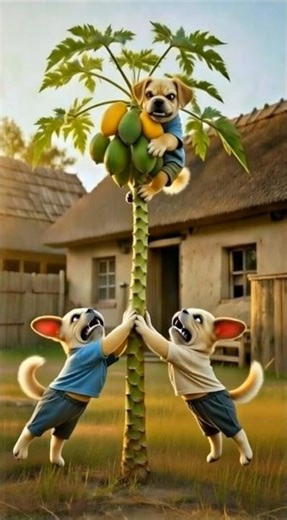 The helpless puppy feeds papaya to the little children 🐕😭😭 #shorts #emotionalstory #viralvideo