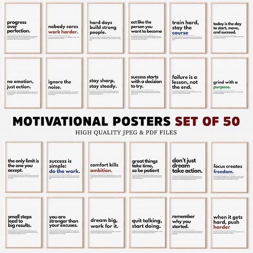 Motivational Posters Set of 50 Prints, Typography Poster, Inspirational Wall Art, Home Office Wall Art, Uplifting Quote, Motivational Prints - Etsy