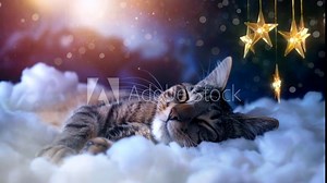Scene of a sleeping cat, animated illustration motion video repeating 4k