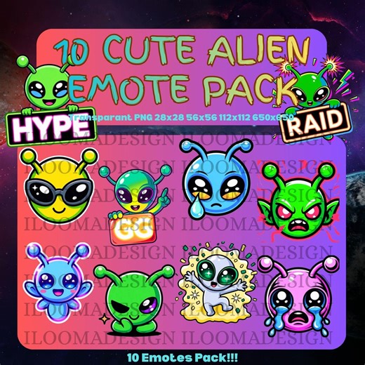 Cute Alien Emote Pack for Twitch, Kick & Tiktok | 10 Sci-fi Stream Emotes | Gamer Hype Raid GG Emotes | PNG Stream Graphics - Etsy