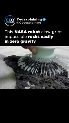 @ceoexplaining on Instagram: "Grabbing things in space is harder than landing a rocket 😳🚀 In space, gripping objects is nearly impossible. No gravity. No friction. One slip and it’s gone forever. NASA solved this with a robotic claw covered in hundreds of tiny flexible spines that hook onto microscopic cracks in rock. Each spine flexes independently, spreading force and creating a strong grip without crushing the surface. This could unlock asteroid sampling, cliff climbing on Mars, and explora