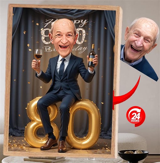 Custom 80th Birthday Caricature Personalized Man Cartoon Portrait Unique Happy Birthday Milestone Gift - Etsy