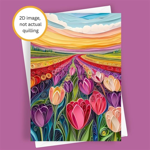 Quilled Tulips | Spring Flower Field FAUX Quilling Greeting Card, Blank 5x7 Nature Stationery - Etsy