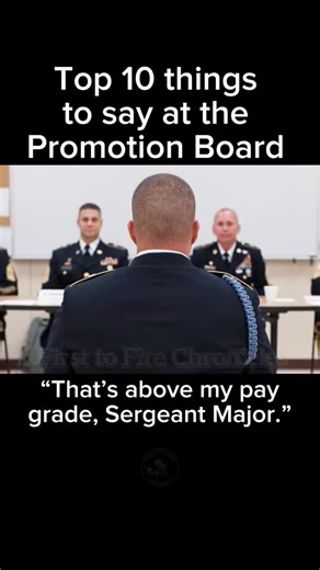 Kevin Gron on Instagram: "Top 10 things to say at the promotion board. This one guarantees character development. #ArmyLife #ArmyMemes #MilitaryHumor #PromotionBoard #FirstToFireChronicles"