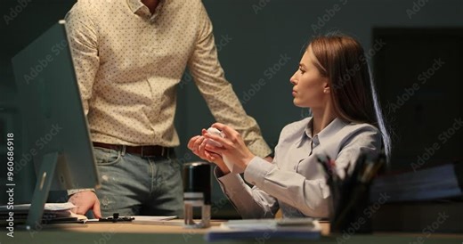 Lady boss reacts to wrong data in reports with anger. Female manager with loose hair throws crumpled sheet of paper at colleague in fit of frustration