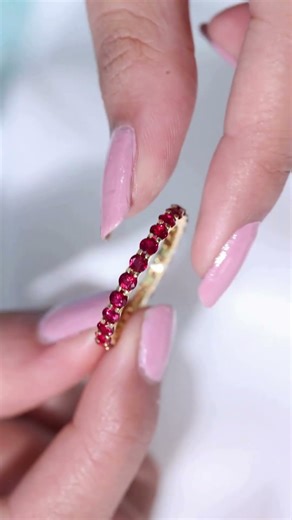 Ruby Eternity Band Ring | Round Lab Ruby Wedding Ring