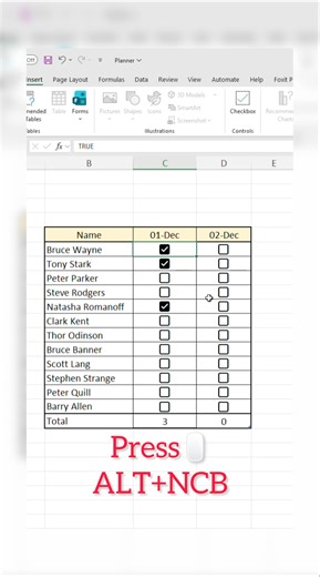 ALT+NCB - Checkbox Shortcut☑️#shorts#exceltips #excel #tips #viral