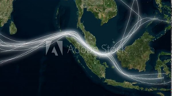 Malacca Strait Energy and Cargo Supply Chain Network Map Animation 4K
