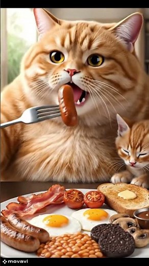 AWW! Mama Cat Shares Full English Breakfast With Baby! #AICat #Shorts