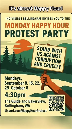 Join the Party, Bellingham! Are you fed up with this racket? Do you want our country to be led with liberty and justice for all? Are you tired of this blatant corruption? Stand up make it known! Peaceful protest and happy hour celebration tomorrow (and every Monday)! #fyp #bellinghamwa #foryoupage #indivisible #whatcomcounty